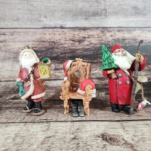 Set 3 Rustic Woodland Santa Ornaments Hallmark Christmas Collectors Folk Art